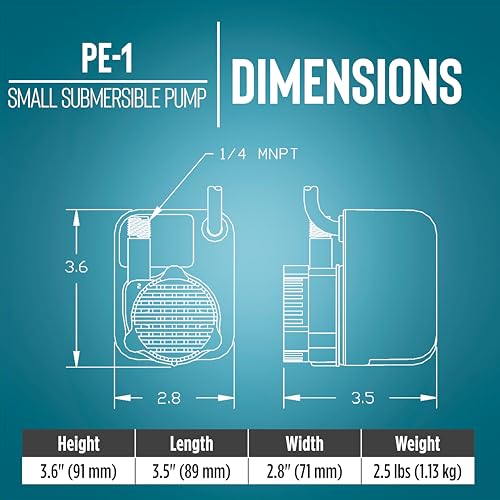Image of Little Giant PE-1 115 Volt, 1 /125 HP, 170 GPH Epoxy Encapsulated Small Submersible Direct Drive Pump for Water Fountains, Machine Tool Coolants, and Water Transfer with 6 Ft. Cord, Black, 518200