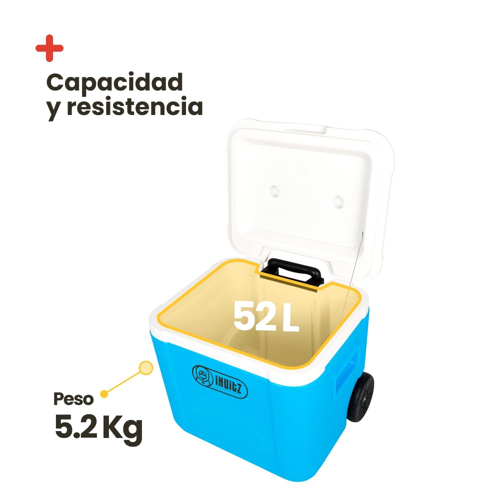 Inuitz Nevera Portatil 52 litros con Ruedas para Playa, Camping - Nevera con Ruedas Ideal para Escapadas - Tamaño Pasar el Dia