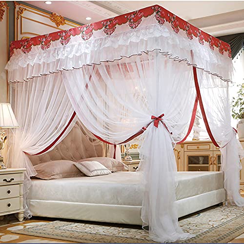 Mosquitera con dosel de 4 capas para cama de princesa cortinas de doble capa King 3