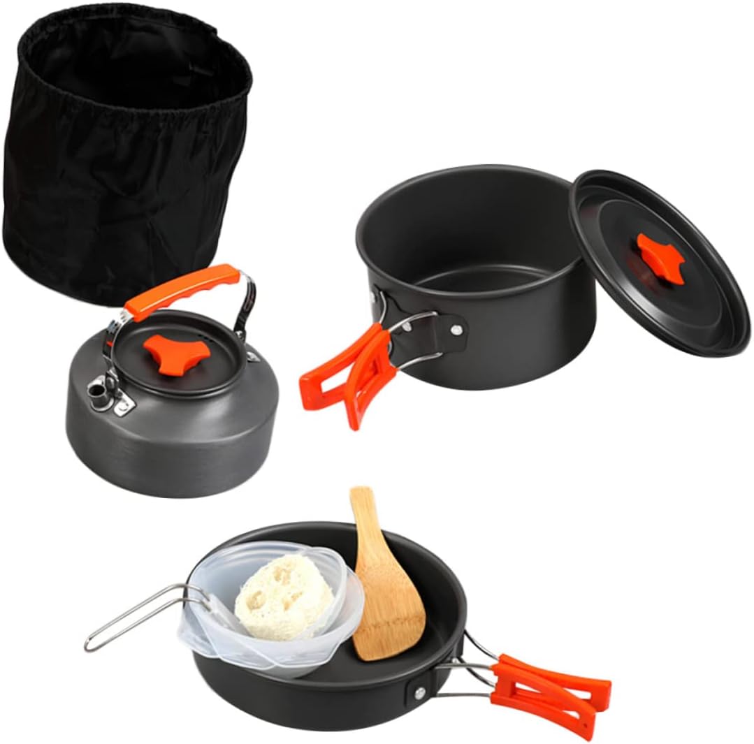 Mikinona 1Set Person Outdoor Camping Cookware Portable Cooking Pot and Kettle Gear for Prep Lightweight Durable and Wear Resistant Camping Kitchenware