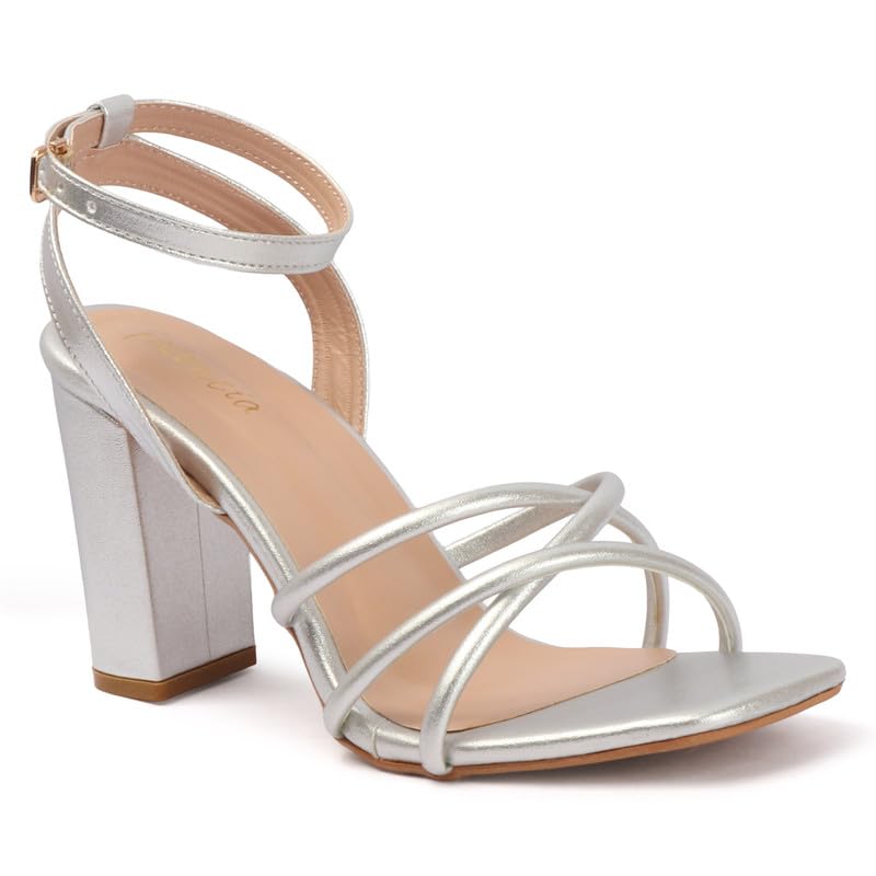 Image of FALENCIA Women's Strappy Block Heel Sandals - Square Toe Ankle Strap Dress Shoes