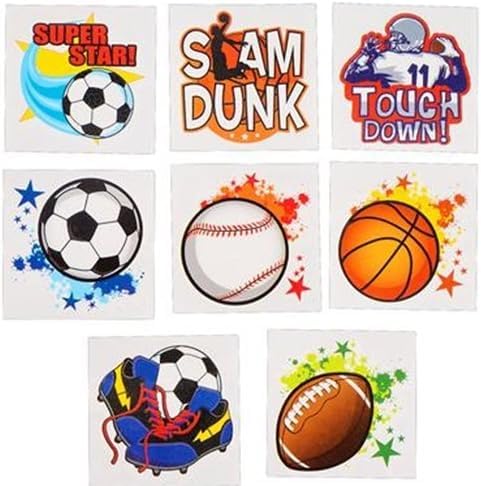 Sports Tattoos | 144 Pc | Soccer Baseball Football Basketball Stocking Stuffers and Favors