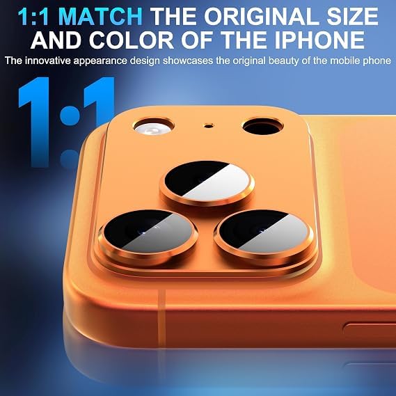 Image of Ferilinso GARHIL Camera Lens Protector Compatible for iPhone 17 Pro Max 6.9 Inch, 9H Tempered Glass Camera Protector, Full Coverage Lens Ring Cover, Matte Metal Joint Plate, Case Friendly, 1 Pack, Orange