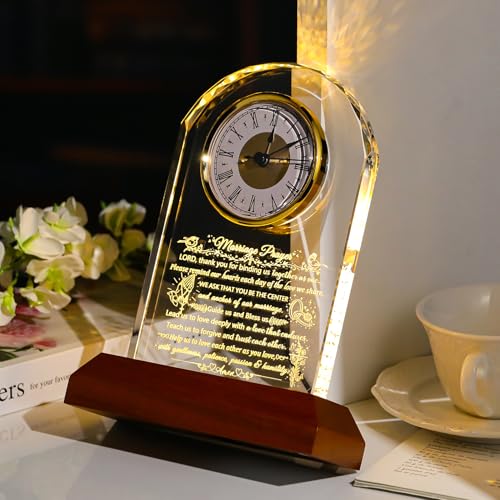 Image of Ornalrist Wedding Gifts for Couples 2026 Glass Clock with Wooden Light Base, Happy Anniversary Marriage Prayer with Inspiring Quotes, Unique Newlywed Mr and Mrs Engagement Bridal Shower Home Decor