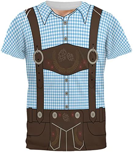 Oktoberfest Lederhosen Costume German Brown Suspenders All Over Mens T Shirt Blue X-LG