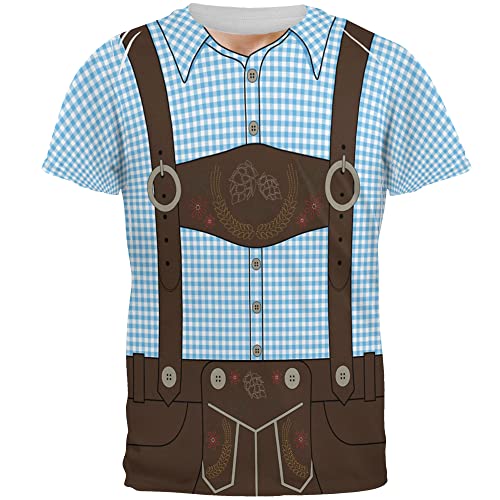 Oktoberfest Lederhosen Costume German Brown Suspenders All Over Mens T Shirt Blue X-Lg #TOP2