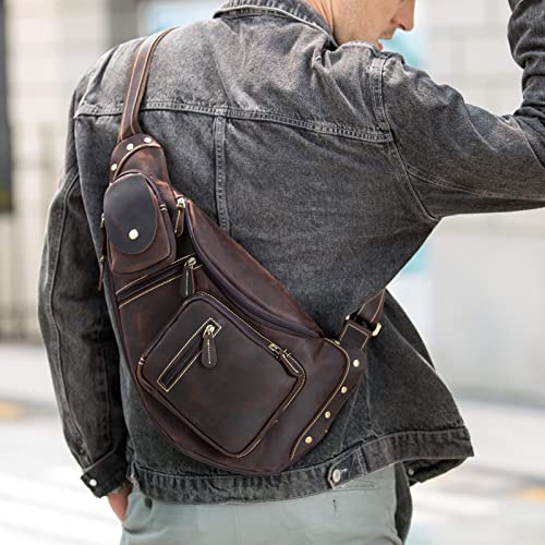 Polare Full Grain Leather Cross Body Sling Bag Chest Bag Backpack Outdoor Camping Tactical Daypack #TOP1