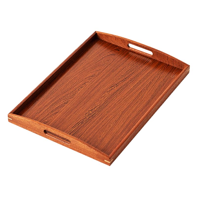 Zestaw 3 prostokątnych hebanowych tacek na herbatę, z uchwytami, 46 x 33 x 3,5 cm, eleganckie drewniane foremki do serwowania herbaty, kawy i przekąsek, idealne do domu lub na prezent