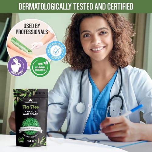 Image of Tress Wellness Wax Beads - Safe for Skin - Dermatologically Tested - At-Home Kit for Bikini, Brazilian & Full Body - Tea Tree 1.2 lb