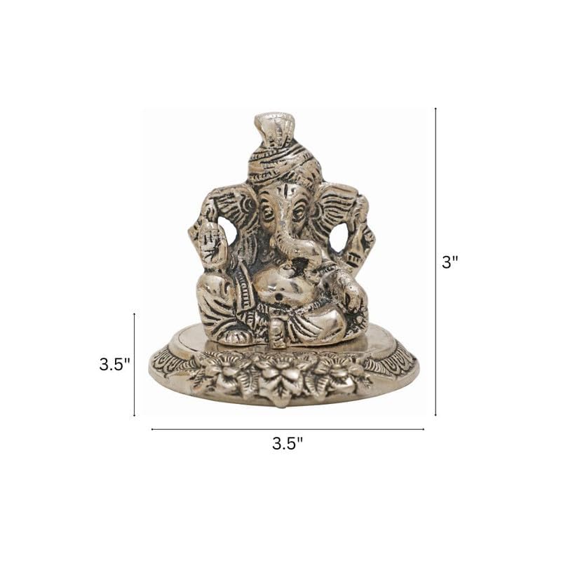 Image of INTERNATIONAL GIFT Silver Plated Pagdi Ganesh Idol Statue | Diwali Tag with Velvet Box & Carry Bag | for Pooja, Blessing, Festival Occasion, Return Gift Showpiece