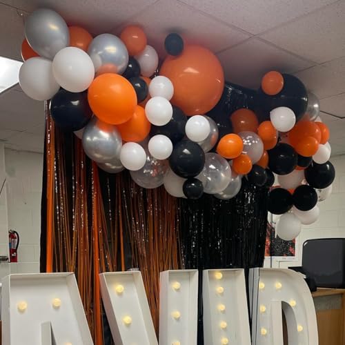 Image of Orange Black Balloons Orange White Sliver Balloons Graduation Decorations 60pcs 12inch Metallic Silver Confetti Latex Balloon for Arch Helium Basketball Birthday Party Halloween Supplies