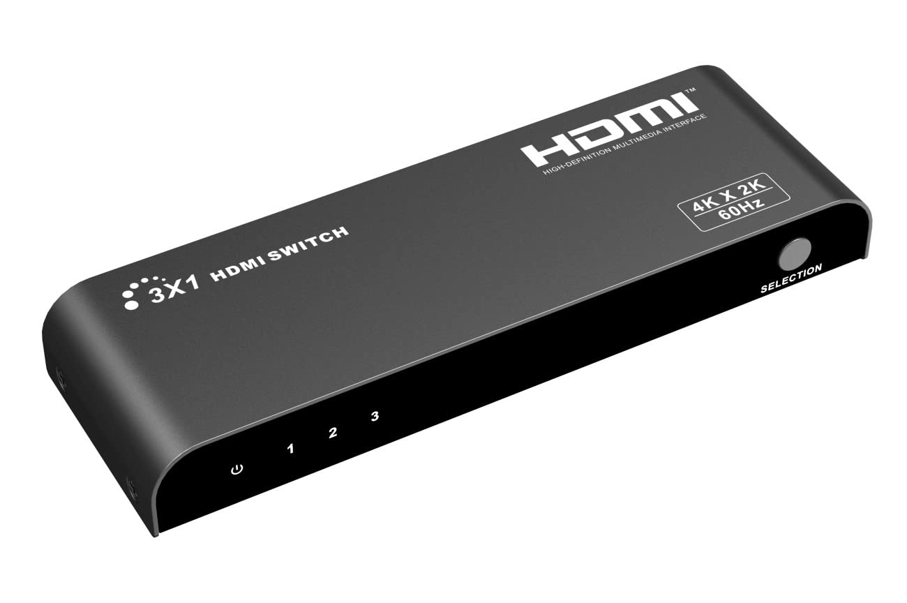 PremiumCord 4K HDMI przełącznik 3:1 z pilotem zdalnego sterowania i zasilaczem sieciowym, metalowa obudowa, przełącznik, rozdzielczość wideo 4Kx2K 2160p UHD 60Hz, Full HD 1080p, 3D, HDCP, kolor czarny