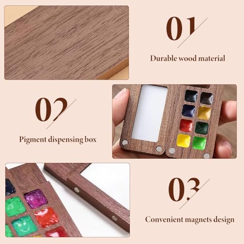 Image of Mini Watercolor Travel Set, 2026 New Mini Watercolor Paint Set Wooden Paint Palette Travel Kit with Colours, Portable Watercolour Palette with Clip for Drawing Gift Art Party Favors (15 Grids)