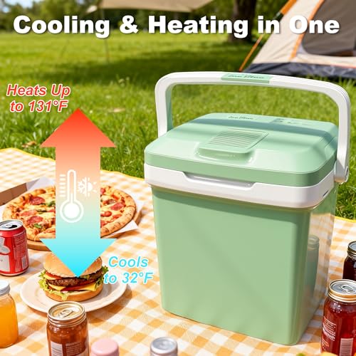 Image of Electric Cooler, 26 Liter Mini Fridge with Automatic Locking Handle (Green) | Large Capacity Car Refrigerator, Dual-use Car Fridge, Portable Car Cooler for Picnic, Travel, Outdoor, Camping, Home, Gift