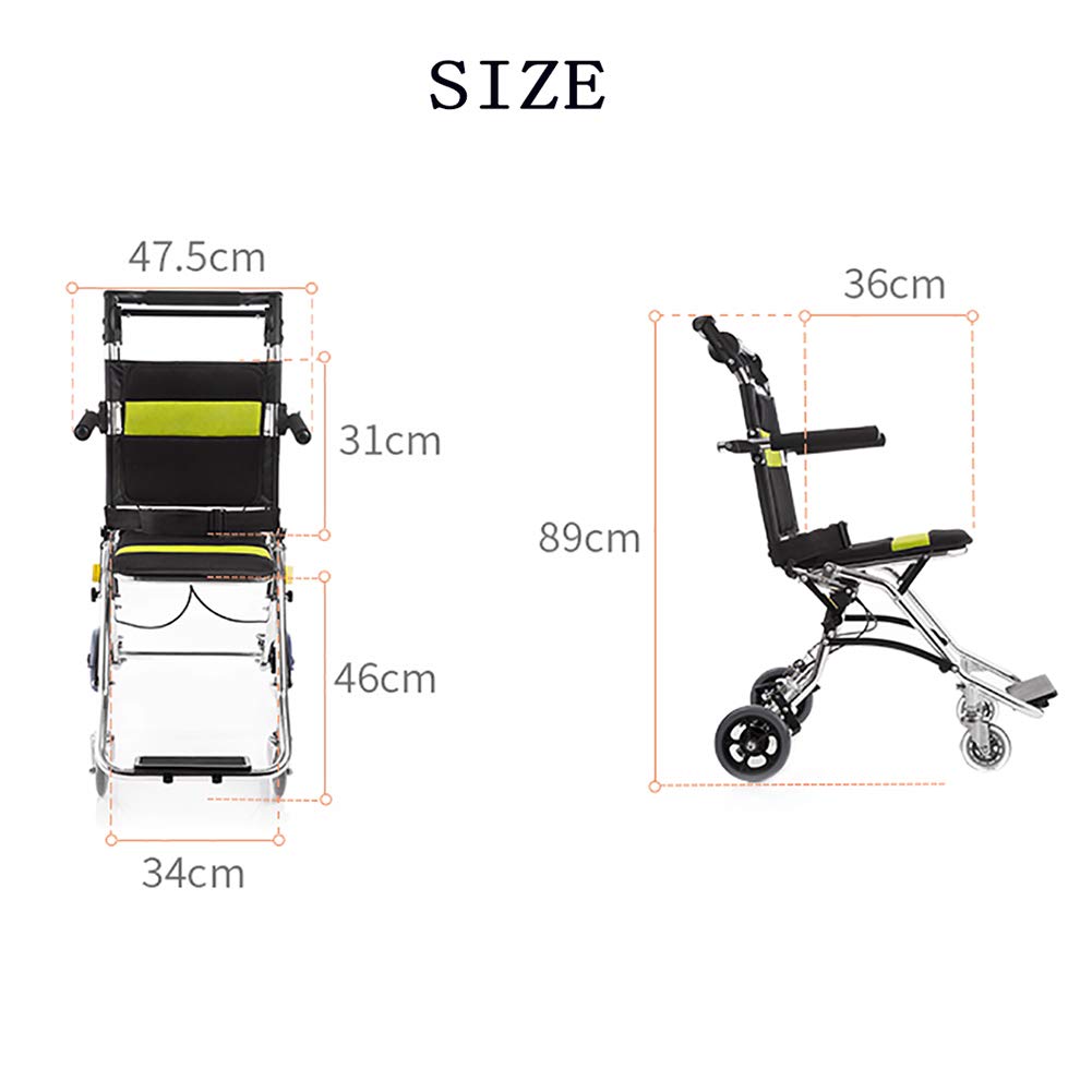 Silla de Ruedas de Transporte, Silla de Ruedas portátil de Viaje y embarque Plegable con Freno de Mano, con Bolsa de Transporte, Silla de Ruedas portátil de Viaje Plegable para Ancianos y niños