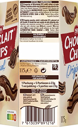 Nestlé CHOCLAIT CHIPS Original, leckere Knusperchips umhüllt mit leckerer Milchschokolade und verfeinert mit Dekorstreifen aus dunkler Schokolade, 1er Pack (1 x 115g)