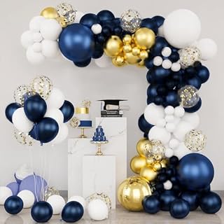 Blue Balloon Arch Kit - 111pcs Navy Blue Gold And White Balloon Garland With Confetti Balloon, Navy Blue Baloons Arch For Boy Men Birthday Baby Shower Wedding Anniversary Party Decoration Backdrop
