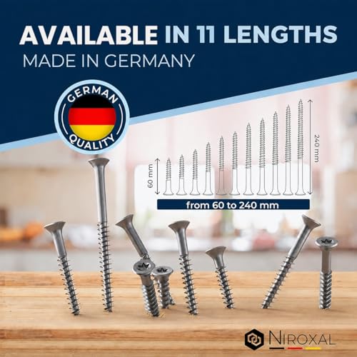 Tornillos para madera exterior y cercas inoxidables 8x60 mm cabeza plana, rosca parcial, paquete de 25 piezas marca NietFullThings miniatura 4