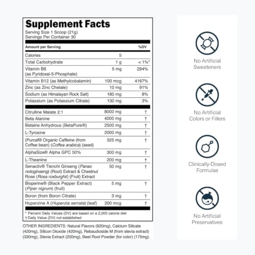 Image of Transparent Labs Bulk Black Pre Workout - Clinically Dosed, Sugar Free Preworkout for Men and Women with Beta Alanine Powder, Citrulline Malate, & Caffeine - 30 Servings, Cherry Kiwi