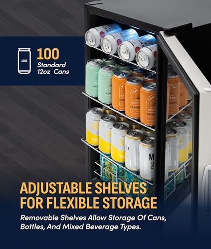 Image of NewAir Small Cooler 2.4 Cu. Ft. Mini Fridge for Bedroom in Stainless Steel, 100 Can Capacity Beverage Refrigerator with 5 Custom Temperature Settings for Beer, Wine, Soda, and Cooler Drinks