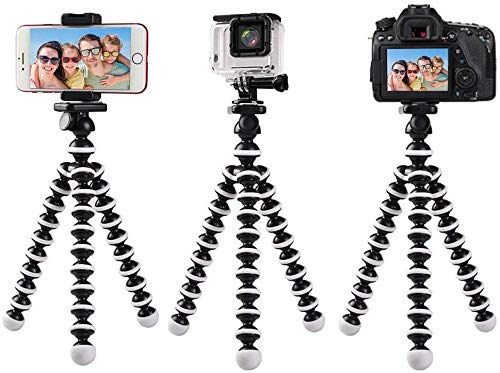 micros2u Flexible Octopus Portable Tripod. 1/4" Adapter for DSLR / Mirrorless Cameras. Features Quick Release Plate for Gopro, ActionCams + Phone Holder for SmartPhones, iPhone, Samsung, Sony etc