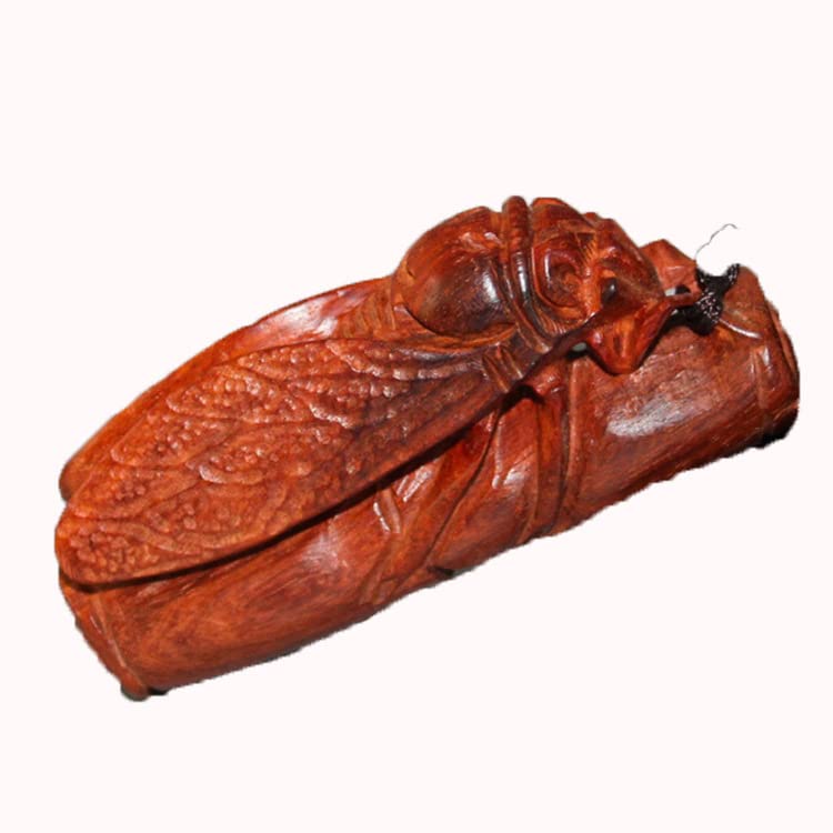 Mascot Wooden Crafts Wood Carving Art Wood Decoration Artwork 印度小叶紫檀蝉竹 圆雕刻摆件 手把件 商务礼品()