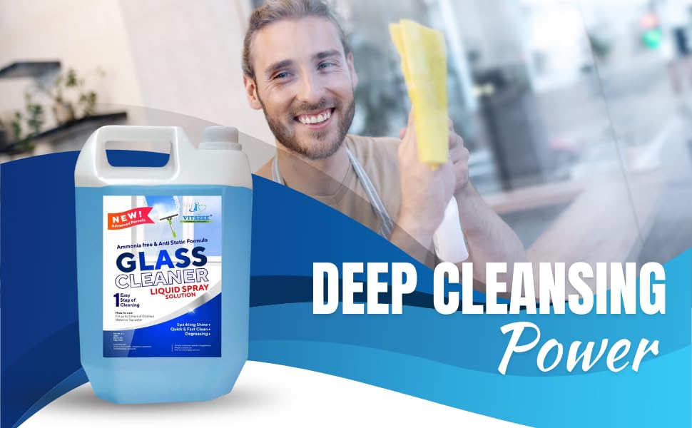 VITSZEE Antibacterial Ultra Glass Cleaner 5L | Window, Mirror for Car, Kitchen and Home Surfaces, Multi Surface Household cleaning - Image 5 thumbnail