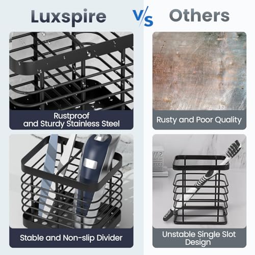 Luxspire Zahnbürstenhalter, Edelstahl Elektrischer Zahnbürsten Halter, Wand Ohne Bohren Zahnbürsten Caddy mit Abflusslöchern für Zahnpasta Organizer Bad, Zahnbürstenköpfe Halter, Schwarz