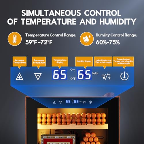 Image of Tylza Leather Trim Cigar Humidor, 50L Cigar Humidor Cabinet with Auto Humidity & Temp Control, 400 Counts, 3 LED Lights, Spanish Cedar Wood, Cigar Humidors with Safety Lock, Gifts for Men