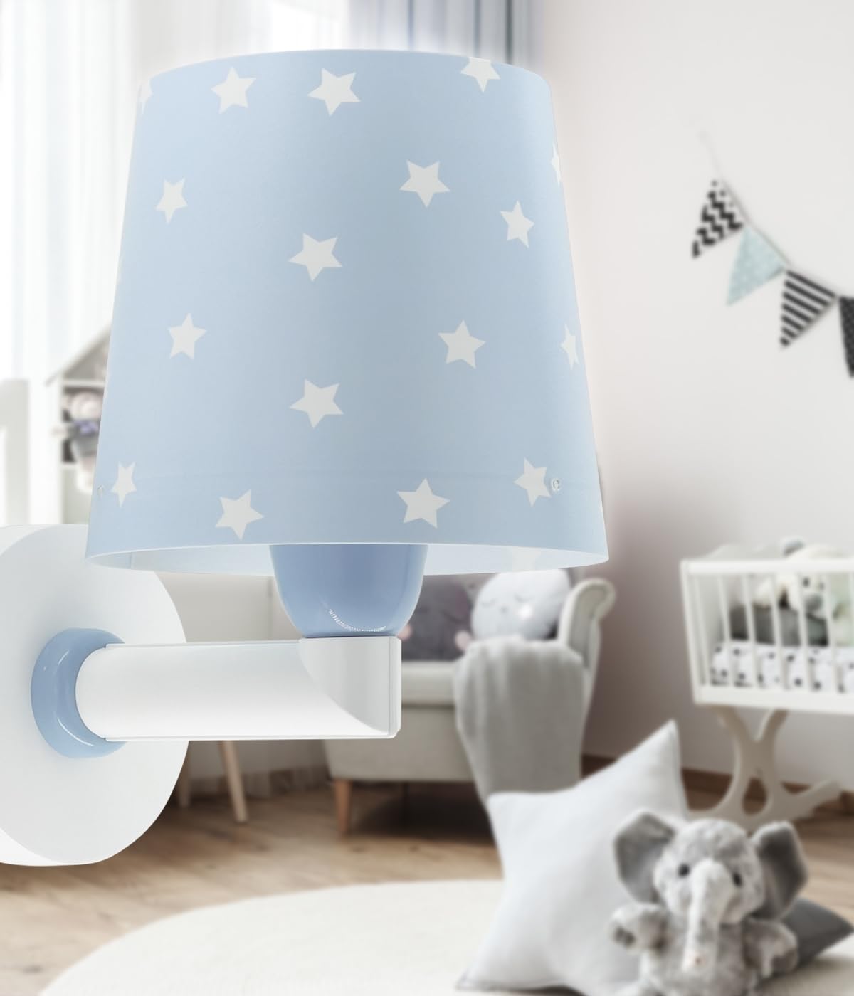 Dalber Lámpara Aplique Pared Infantil Estrellas Azul 82219T E27 | Lámpara aplique de pared con instalación directa a la corriente o mediante cable con interruptor incluido. Star Light