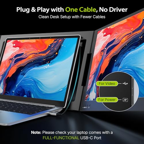 Image of QQH Laptop Screen Extender, 15.6 inch 1080P Triple Portable Monitor Extender with Ultra-Slim Full HD IPS Display, USB-C Plug and Play Travel Dual Monitor for 12 inch-16 inch Laptops (Windows Only)