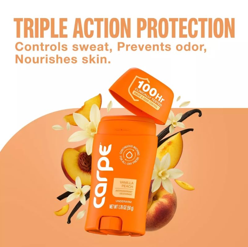 Carpe Women's 100HR Sweat & Odor Control Antiperspirant Deodorant - Vanilla Peach - 1.76oz