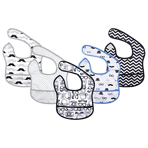 Image of Hudson Baby Unisex Baby Waterproof Polyester Bibs, Gentleman, Beginner