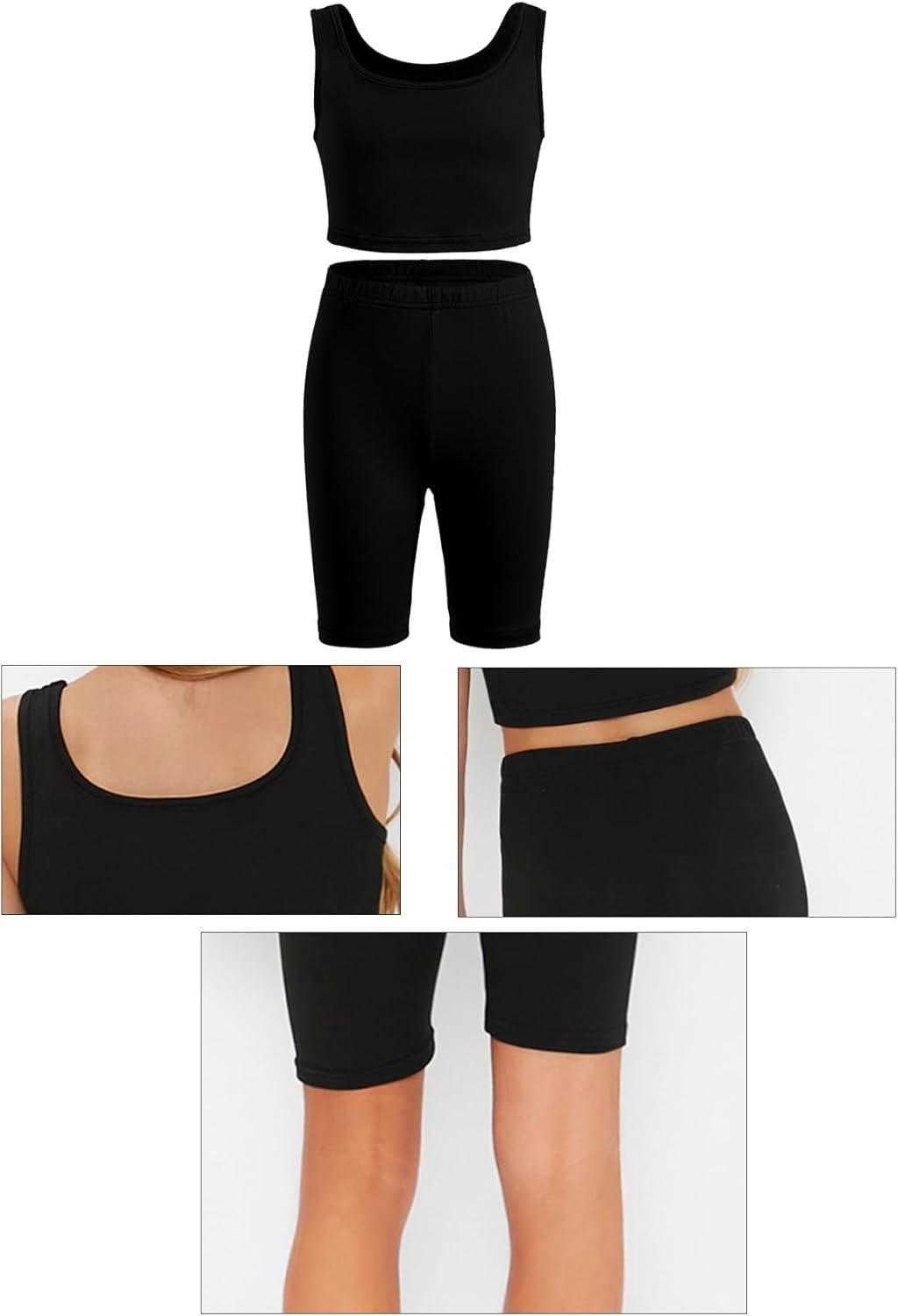OYOANGLE Girl's 2 Piece Yoga Athletic Outfits Scoop Neck Crop Tee Tank Top and Biker Shorts Set - Image 2