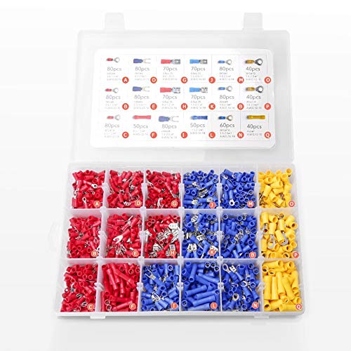 Kit de cosses Assorties Mixtes, connecteurs à sertir, bornes à sertir électriques isolées avec 18 Tailles de connecteurs de Fil électrique, 1200 pièces