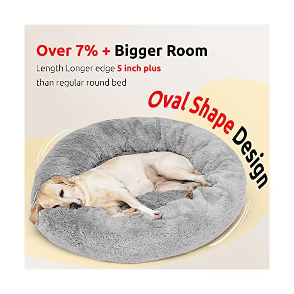HACHIKITTY-Oval-Calming-Donut-Dog-Bed-Donut-Cuddler-Round-Dog-Bed-Cozy-Soft-Cuddler-Dog-Bed-Fluffy-Faux-Fur-Dog-Cushion-Bed-Round-Dog-Beds-for-Medium-Large-DogsX-Large-Grey Calming Donut Dog Bed - X-Large Fluffy Faux Fur Bed for Medium and Large Dogs