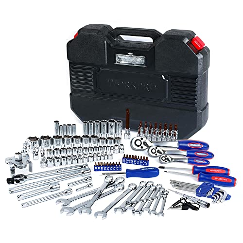 workpro coffret de douilles clés à cliquet et embouts professionnels en acier chrome vanadium pour réparation voiture auto mécanique avec malette 123 pièces