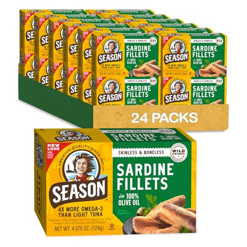 Season Sardine Fillets in 100% Olive Oil, 4.37 oz, 24-Pack