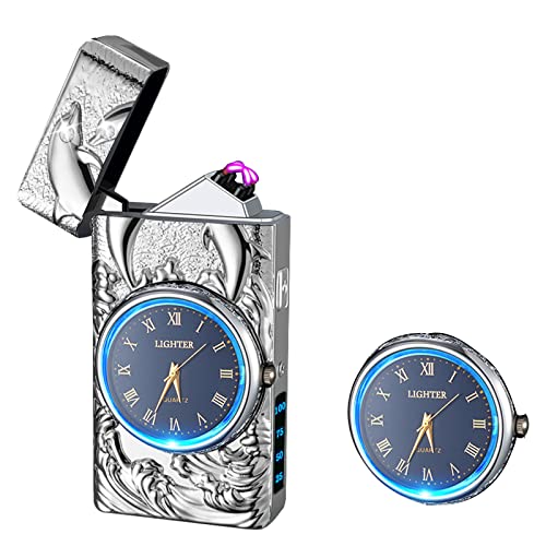 RSBYE Briquet électrique dauphin - Personnalisable - Avec horloge - Rechargeable par USB - Briquet...