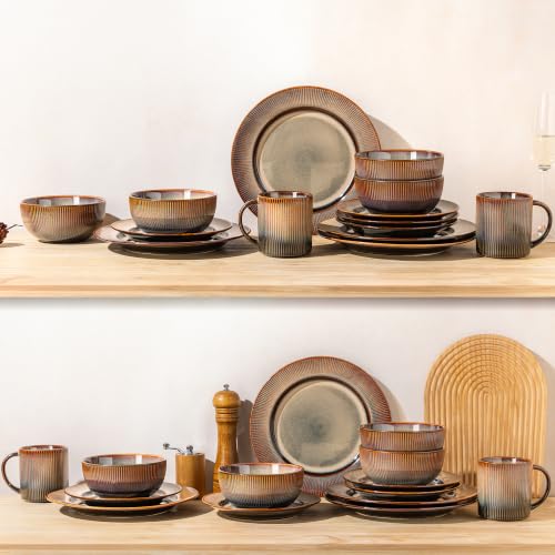 Image of TheTerra Ceramic Dinnerware Set for 8, 24-Piece Plates and Bowls Set