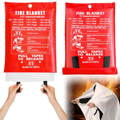 2 Pezzi Coperta Antincendio, 1.2m*1.2m Coperta Antincendio Per Cucina, Coperta Antincendio In Fibra Di Vetro, Coperta Ignifuga Antifiamma Grande