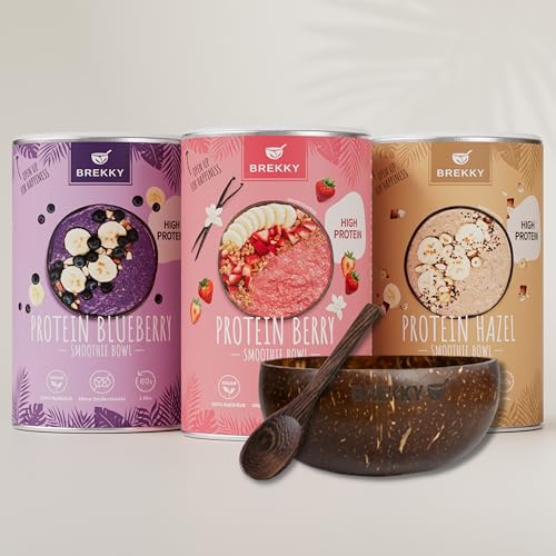 BREKKY - Protein Smoothie Bowl Set - Gratis Kokosnussbowl und Löffel - Vegan - 100% natürliche Zutaten - ohne Zuckerzusatz - easy Zubereitung - Superfood Mix - Frühstück