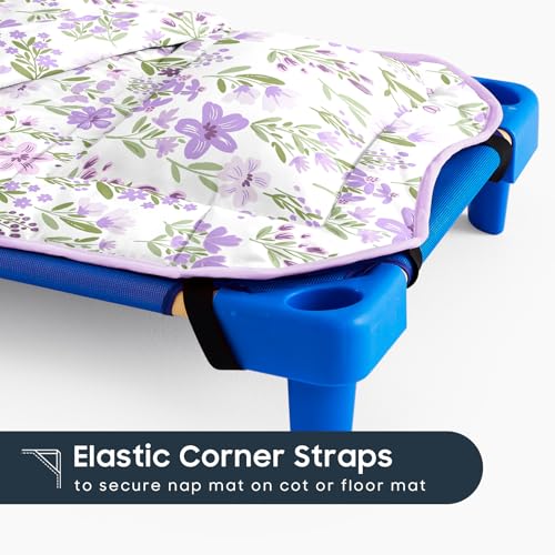 Image of Wake In Cloud - Cot Nap Mat with Pillow and Blanket, for Toddler Kids Girls Ages 3 Plus in Daycare Kindergarten Preschool with Elastic Corner Straps, Floral Botanical Flowers