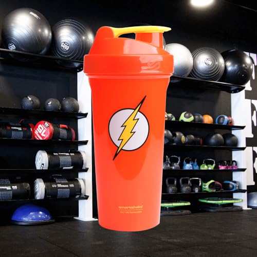 Image of Smartshake Lite Justice League Protein Shaker Bottle 800ml - DC Comics The Flash Water Bottle, Leakproof BPA Free Gym Shaker Bottle for Protein Shakes and Protein Powder, The Flash for Men