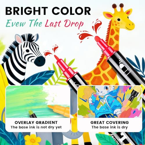 Acrylic Paint Markers, 96 Pack with 12 Colors Dual Tip Art Markers with Fine Tip & Dot Tip for Rock, Canvas, Wood, Non-Toxic Art Supplies for Adults, Classroom, DIY Crafts & Holiday Decorations