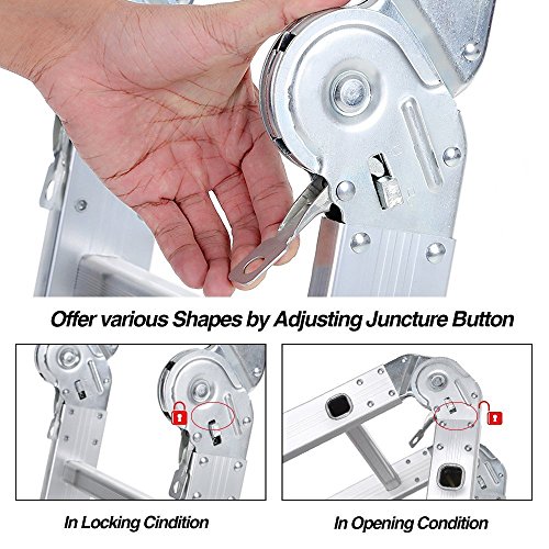 Luisladders Folding Ladder Multi-Purpose Aluminium Extension 7 in 1 Step Heavy Duty Combination EN 131 Standard (12.5 Feet)