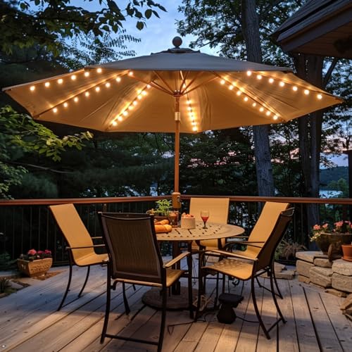 Paraguas de patio, inalámbrico, 120 luces LED para mesa con energía solar, impermeable, para sombrilla de 7 a 11 pies,...