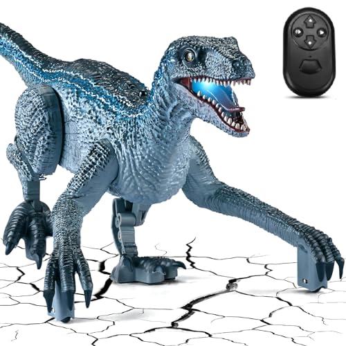 Juguete de Dinosaurios con Control Remoto para Niños Niñas,Juguetes de Robot de Dinosaurio con Luces y Sonidos rugidos,Regalo cumpleaños de Velociraptor RC...