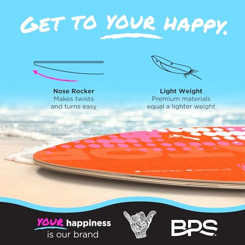 Image of BPS 'Gator' 30 Inch No Wax Needed Skim Board - Epoxy Coated Wood Skimboard with EVA Pads - Skim Board for Beginner to Advanced (Orange with White Accent)