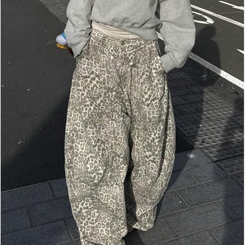 Baggy Jeans Women Men Leopard Barrel Jeans Y2k Baggy Leopard Print Denim Pants Wide Leg Barrel Pants3